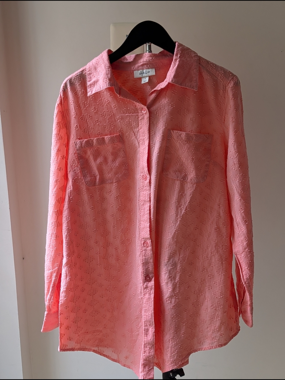 Style & Co. Coral Eyelet Button-Up Top